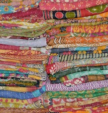 Indian Lots of Handmade Vintage Kantha Quilt Bedspread Throw Cotton Blanket.