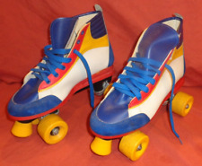 Vintage Retro 1980s Roller Boots Skates  Quad Blue Yellow White  Size UK 5 EU38