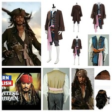 Pirates Caribbean Captain Jack Sparrow Cosplay New Pirates Costume+Wig+Beard set