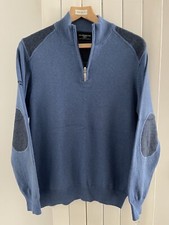 GLENMUIR GOLF TOUCH OF CASHMERE MEN’S 1/3 ZIP JUMPER SWEATER BLUE MEDIUM EXC CON