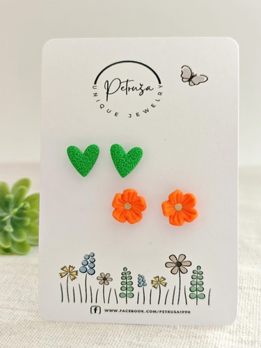 Polymer clay flower and - , heart