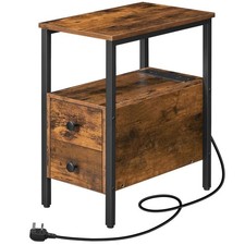 Side Table Narrow Bedside Table w/Charging Station USB Ports Nightstand
