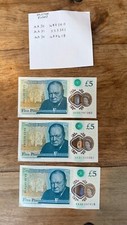 3x Polymer £5 Notes First Release AA30, AA31, AA36