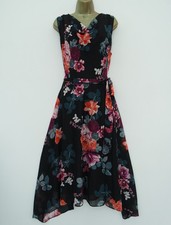 BILLIE & BLOSSOM BLACK FLORAL COWL NECK MIDI TEA DRESS SIZE 18 BNWT £40