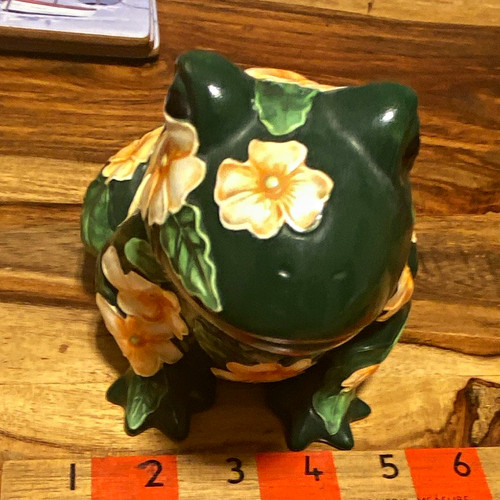 Floral parade ceramic frog - floral,