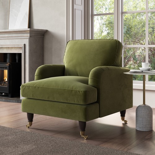 Green velvet armchair with - green,
