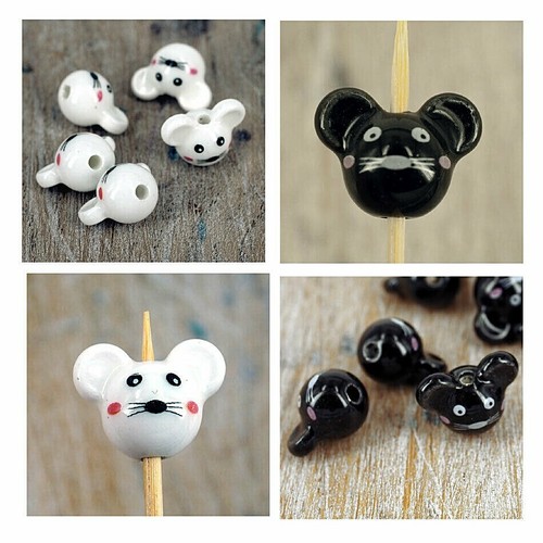 Ceramic mouse heads beads - ceramic,