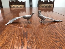 Vintage old Retro silver metal lead pewter Figure Decorative Peacocks pair italy