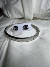 Silver Coloured Chanel Bracelet And Earrings Set