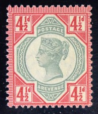 GB SG206 QV 1887 4-1/2d Green & Carmine, Jubilee Issue,, Unmounted Mint