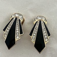 Vintage Pierre Bex Inspired Art Deco Style Enamel Clip On Earrings.