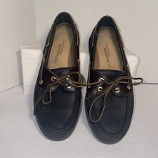 Rockport Perth Leather Boat Shoes Loafers Mens 8.5M Black And Dark Brown