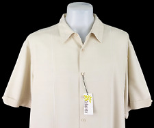 CUBAVERA Mens Beige LUXURY S/S CUBAN EVENING SHIRT Pleated - 2XL - 56" -RRP £89