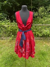 Laura Lees Bright Red Silk Embroidered Summer Dress UK M Lined Stunning Wedding