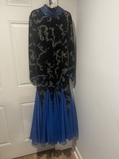 Women’s Vintage Embellished Studded Ballroom Dress Competition Blue XS Dance
