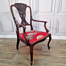 Antique Edwardian Ornate Chippendale Type Carved Armchair Carver Desk Chair