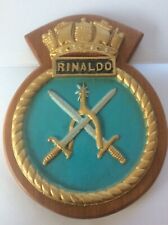 HMS RINALDO Royal Navy Shield Vintage Wood & Plaster Plaque Naval Memorabilia