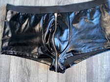 Sexy Shiny Black PVC Fetish Full Zip Shorts, XXL