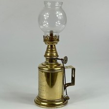 Vintage French Small Brass Metal Olympic Oil Lamp & Shade With Original Snuffer