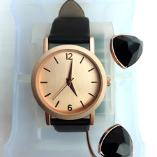 F&F Rose Gold Coloured Mens Wrist Watch with black strap and Bangle New