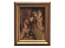 c.1900 Crystoleum Young Girl With Rough Collie & Rough Collie Puppy R551