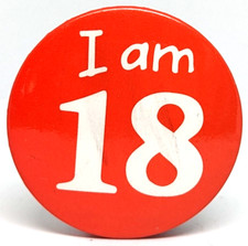 Vintage I Am 18 Eighteen Key of the door Birthday Adult 1970's Badge Pin (P1408)