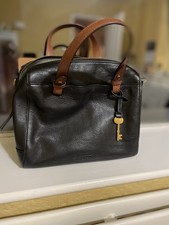 Fossil Handbag Sydney Satchel Black Multi Short And Long Handle Zipped Bag