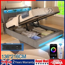 NEW OTTOMAN STORAGE UPHOLSTERED BED FRAME 4FT6 DOUBLE WITH USB PORT & LED Gpzgey