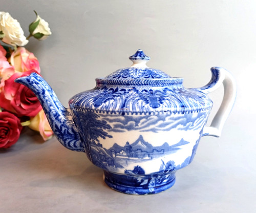 Antique cauldon blue tea pot - antique,