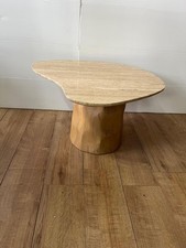 BARKER & STONEHOUSERODIN NEUTRAL MANGO WOOD AND TRAVERTINE SIDE TABLE 70cm R:6