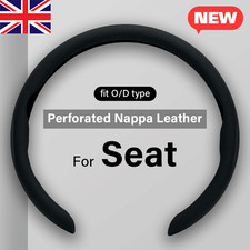 For Seat Steering Wheel Cover Perforated Nappa Leather Non-Slip Clip on 15 inch