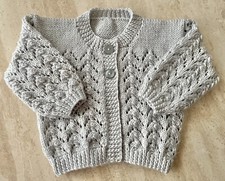 *NEW* (6-9 Months /20”) Handknitted Cathedral Lace Baby Cardigan (Whisper Grey)
