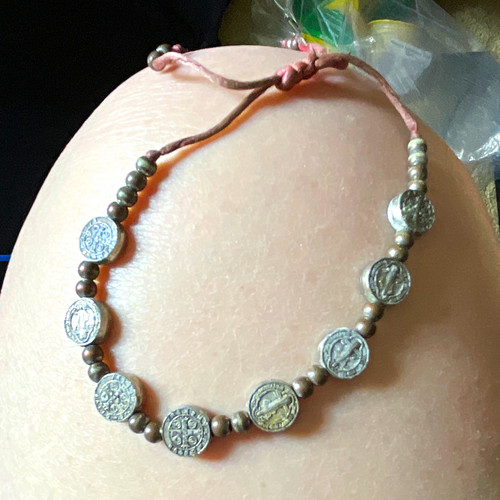 Silver tone coin bead - silver,