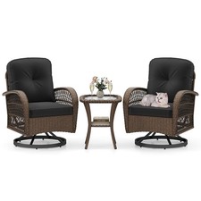 COSTWAY 3 Pcs Patio Rattan Bistro Set 360° Swivel Outdoor Rocking Chairs-Black
