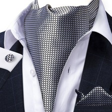 Mens Cravat Paisley Floral Satin Plain Ascot Tie Set Wedding Formal Casual Scarf