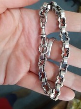 Antique Vintage 925 ornate Silver Fancy Link Bracelet waist coat watch chain