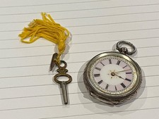 Swiss 935 Solid Silver Ladies Pocket Fob Watch Jewelled & Gilded Detail, Working