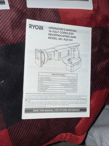 Ryobi owners manual - 18, volt