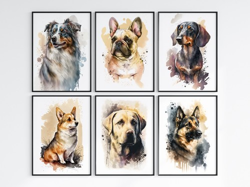 Watercolour dog wall art - watercolour,