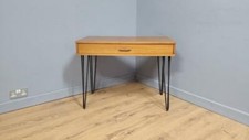 Mid Century Avalon Teak Side Table with Drawer Hairpin Legs Up Cycled Sideboard