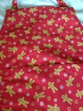 Quality Made Red Christmas Adult Bib Top Apron With Red Gingerbread Men - Unisex