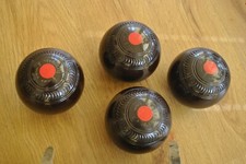 Four Black  Tyrolite, 5  1/16.   Bias 3 ,Lawn Bowles  with Winford Carry Case