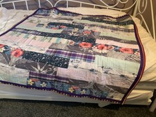 Repurposed Shirt Fabric patchwork quilt. Shabby Chic Sofa Throw. 43 X 46”
