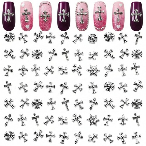 120 pcs silver cross - silver, nail