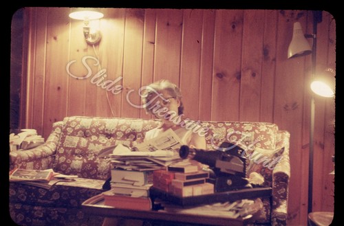 Old woman slide projector - woman,