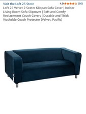 Two Seater Ikea KLIPPAN Sofa Quality Slipcover Replacement Cover Blue Velvet