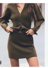 Zara Plain Knit Mini Skirt Olive Green Size L Ref 5536/515