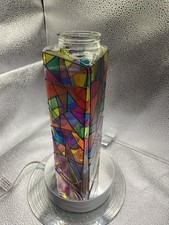 VASE STAINED GLASS TO THE OUTSIDE TRIANGULAR SHAPED HAND PAINTED STUNNING PIECE