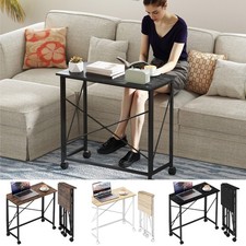Folding Table, Small Home Computer Desk with Wheels, Easy Assembly