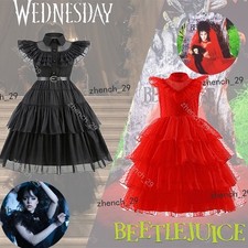 2025 Kids BeetleJuice Cosplay Lydia Red Horror Ghost Bride Cosplay Girls Dress✨